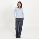 T-shirt côtelé femme manches longues col v avec patte de boutonnage