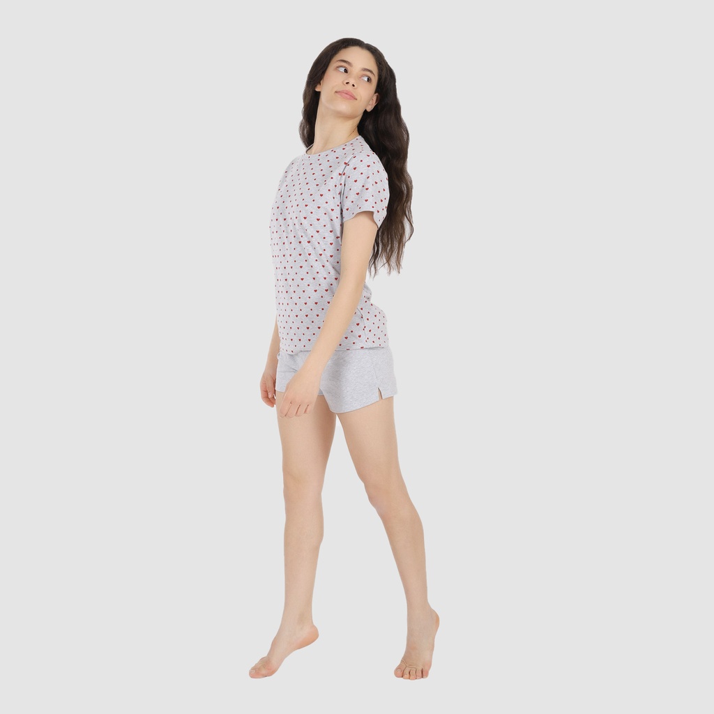 Ensemble femme manches courtes et cycliste imprimé cœur