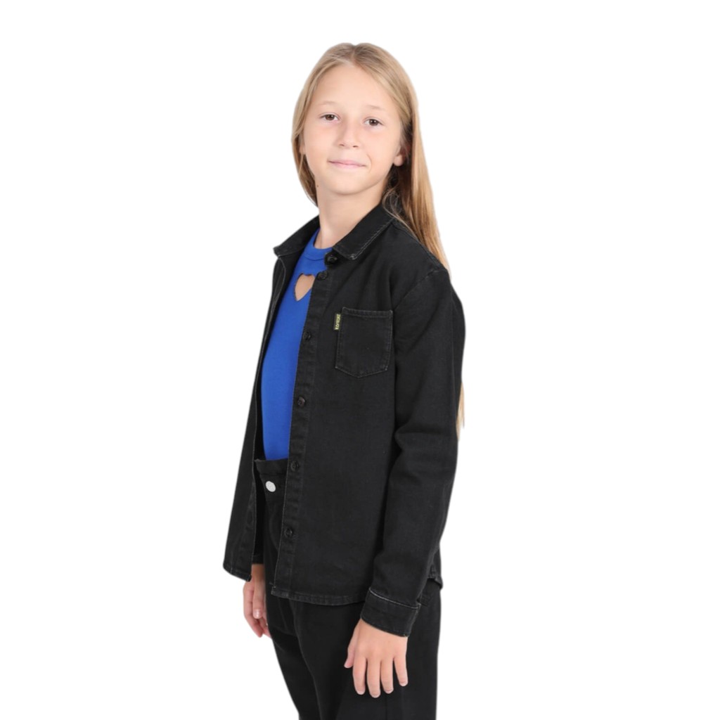 Chemise fille avec poche poitrine en jeans