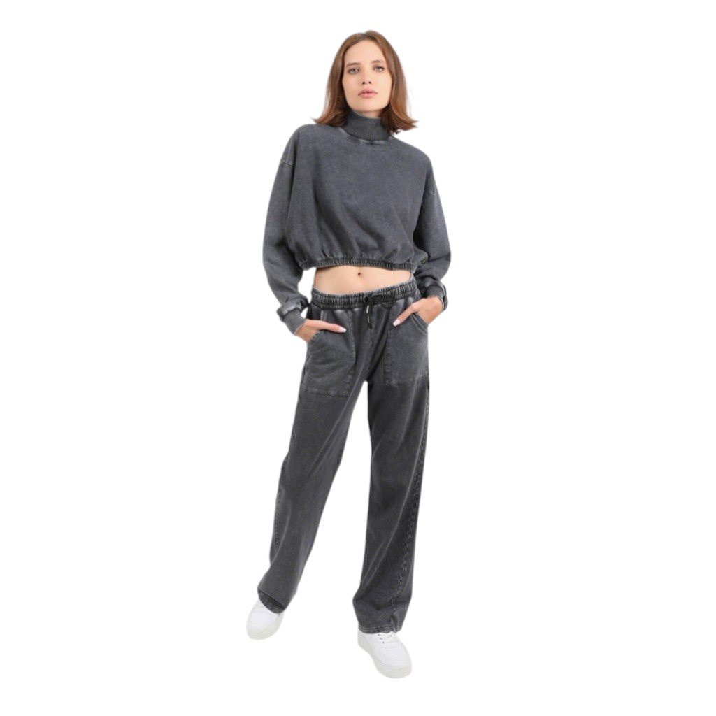 Sweat crop délavé femme col cheminé