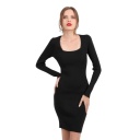 Robe moulante femme col carré en maille fine