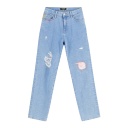 Mid-waist straight jeans femme avec patch et repair work - MADIHA