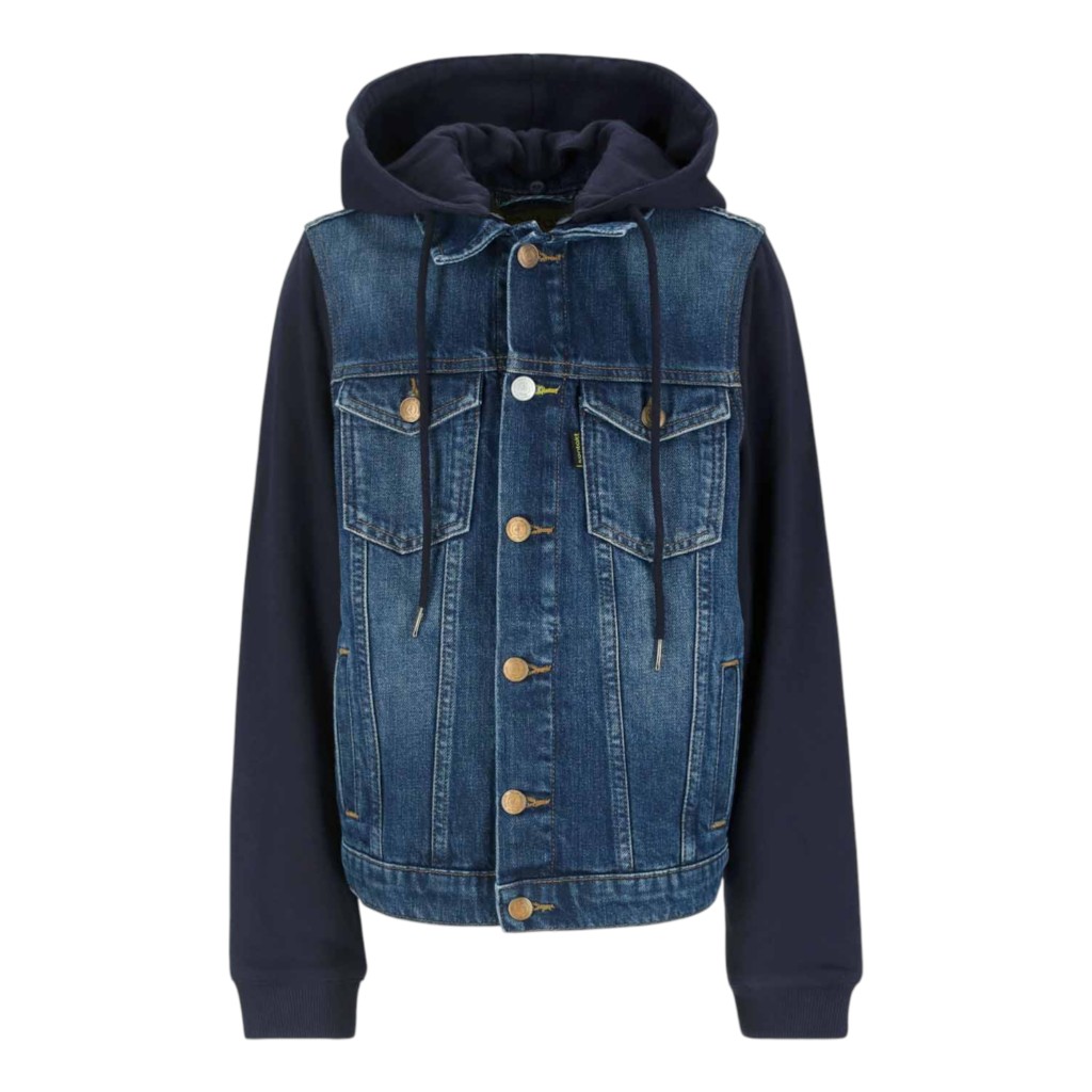 Veste unisexe en jeans avec manches et capuche en molleton