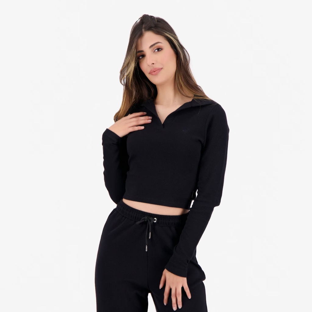 Polo côtelé femme manches longues