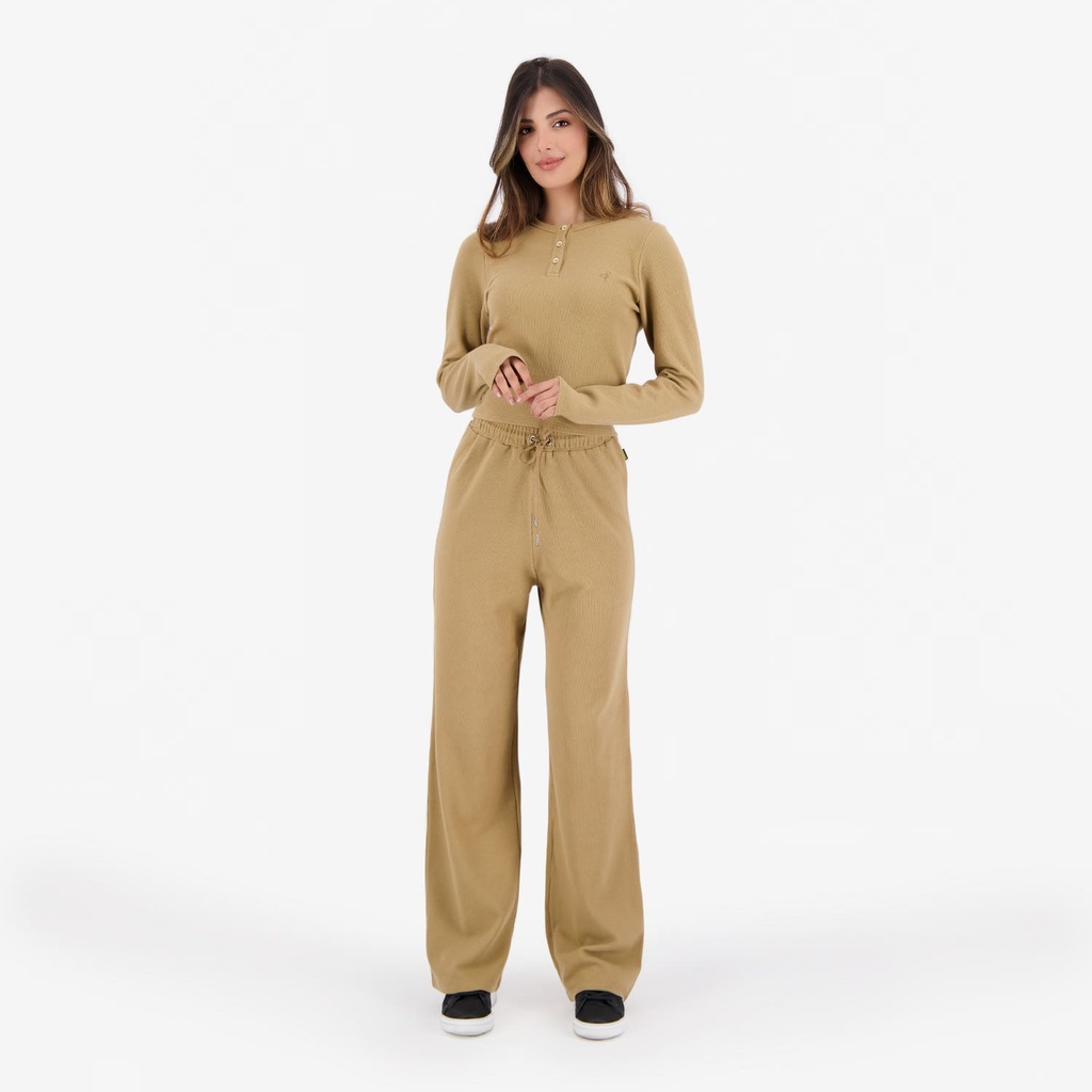 T-shirt côtelé femme manches longues avec patte boutonnage