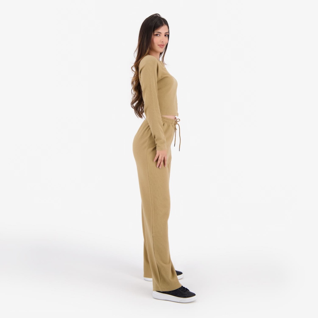 T-shirt côtelé femme manches longues avec patte boutonnage