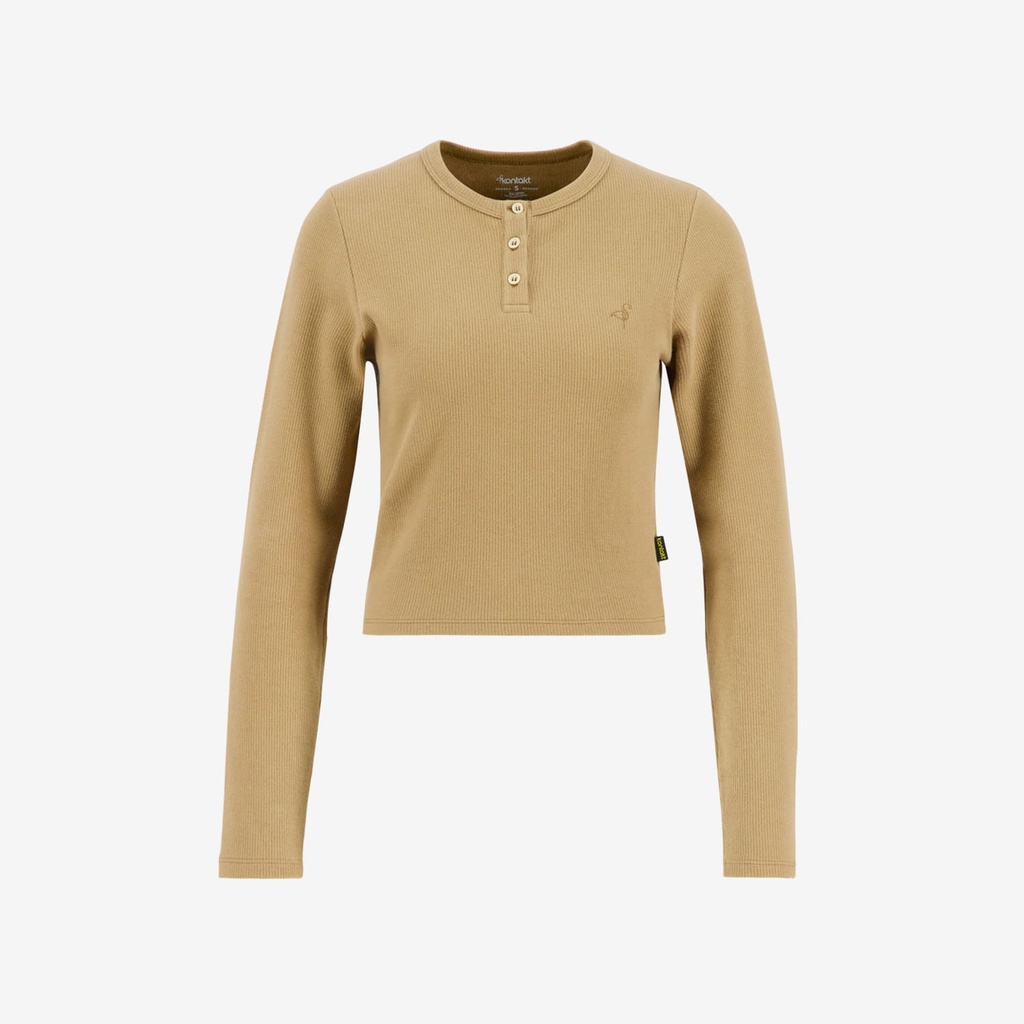 T-shirt côtelé femme manches longues avec patte boutonnage