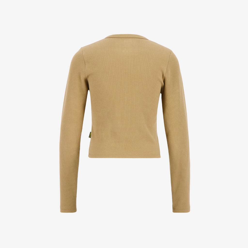 T-shirt côtelé femme manches longues avec patte boutonnage