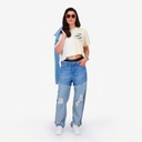 Upcycling t-shirt crop femme manches courtes POSTCARD &amp; WARNING VERSION 1