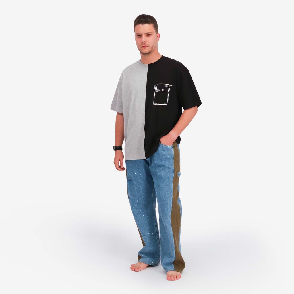 Upcycling t-shirt oversized homme manches courtes CROQUIS POCHE &amp; الري VERSION 1