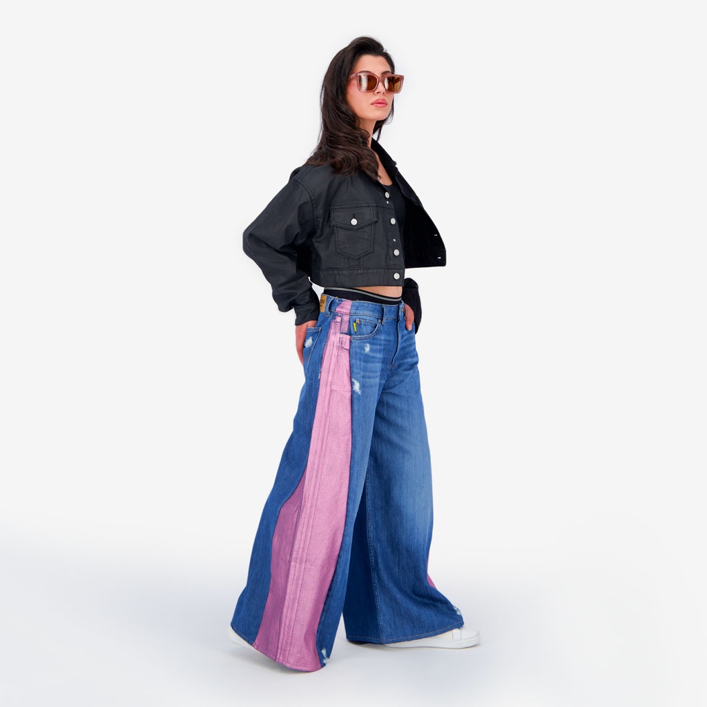 Upcycling cropped jacket femme bi-couleur KINDA V1