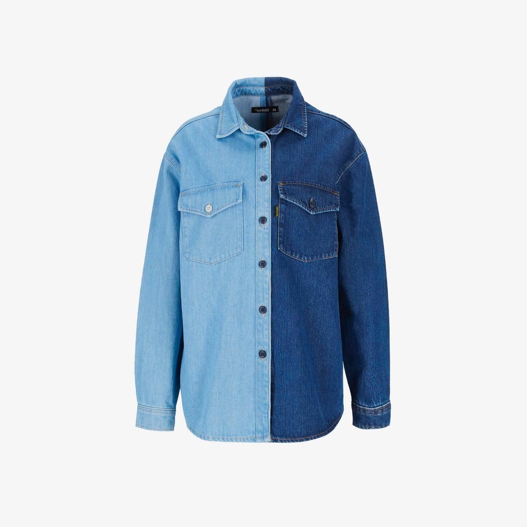 Upcycling chemise oversized femme en jeans bi-couleur - SHER V1