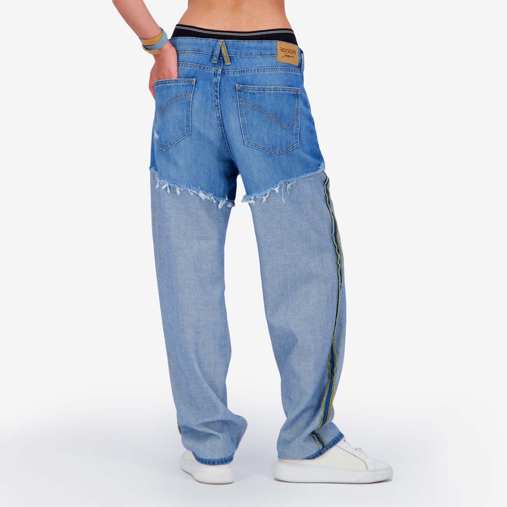 Upcycling straight jeans femme bi-couleur - SARRA