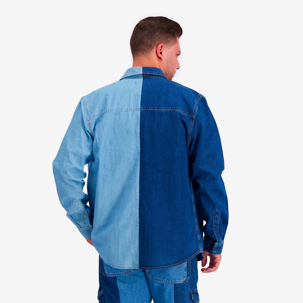 Upcycling chemise western homme en jeans bi-couleur - SHEMS V1