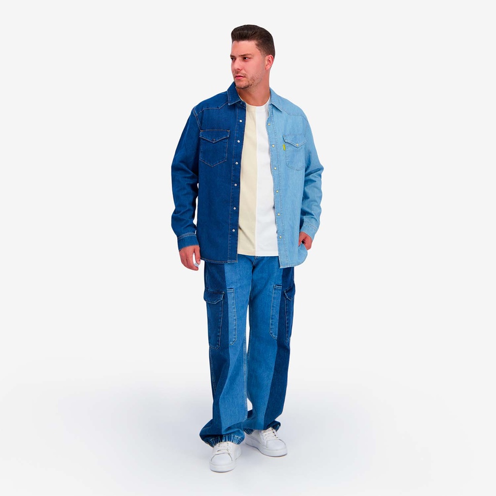 Upcycling chemise western homme en jeans bi-couleur - SHEMS V1