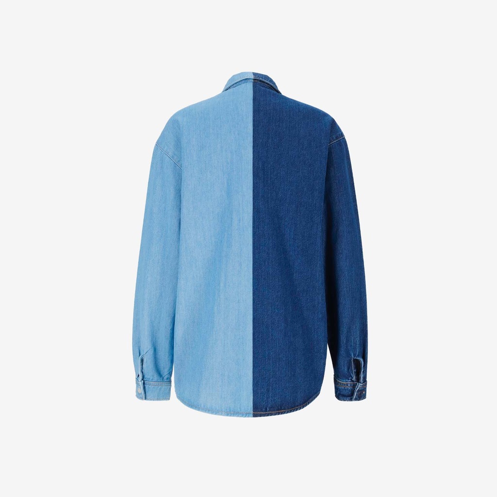 Upcycling chemise oversized femme en jeans bi-couleur - SHER V2