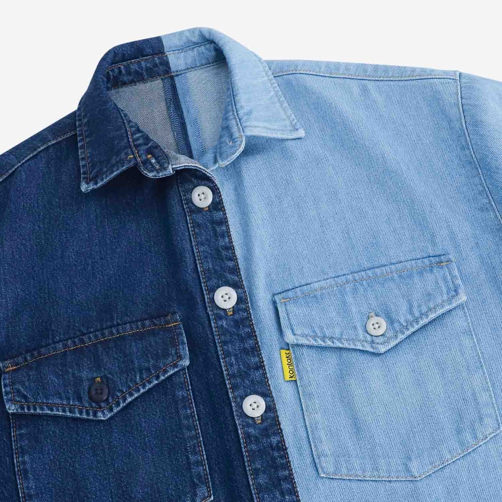 Upcycling chemise oversized femme en jeans bi-couleur - SHER V2