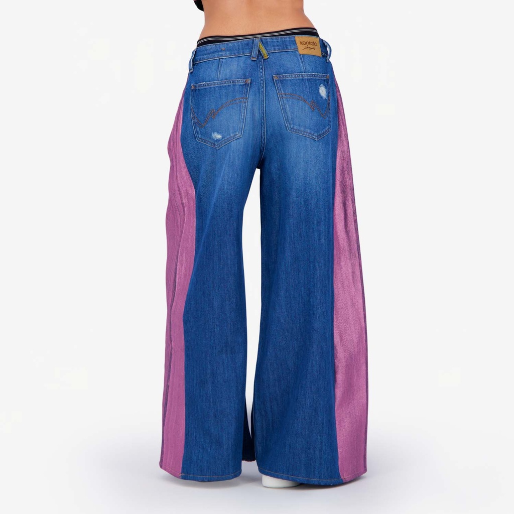 Upcycling wide leg jeans femme bi-couleur -WIDED