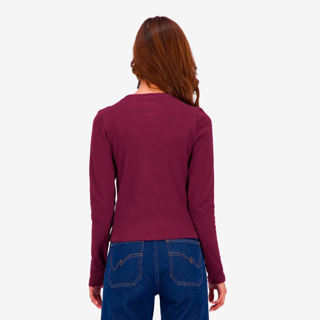 T-shirt côtelé femme manches longues avec cut out Coeur