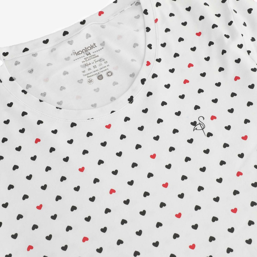 Pyjama femme manches longues imprimé cœur