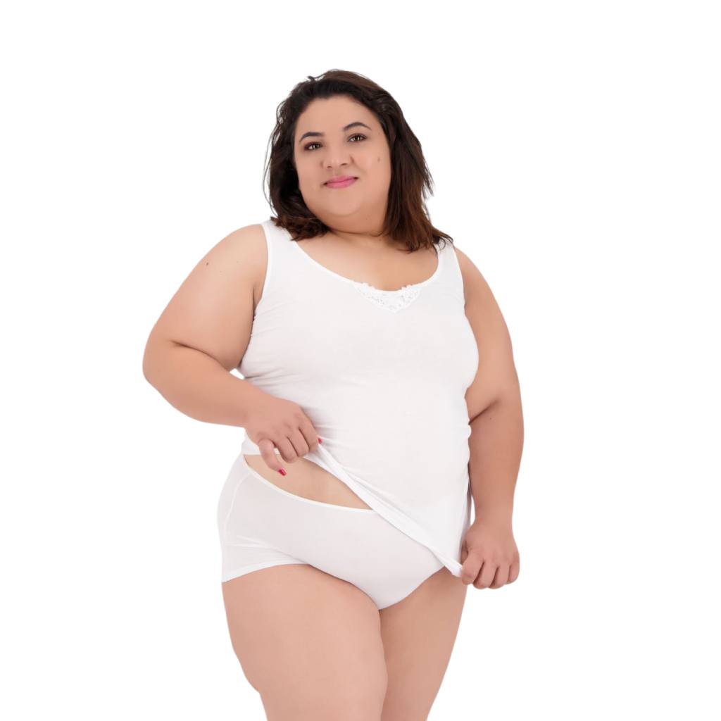 Débardeur femme grande taille en coton pur détail dentelle