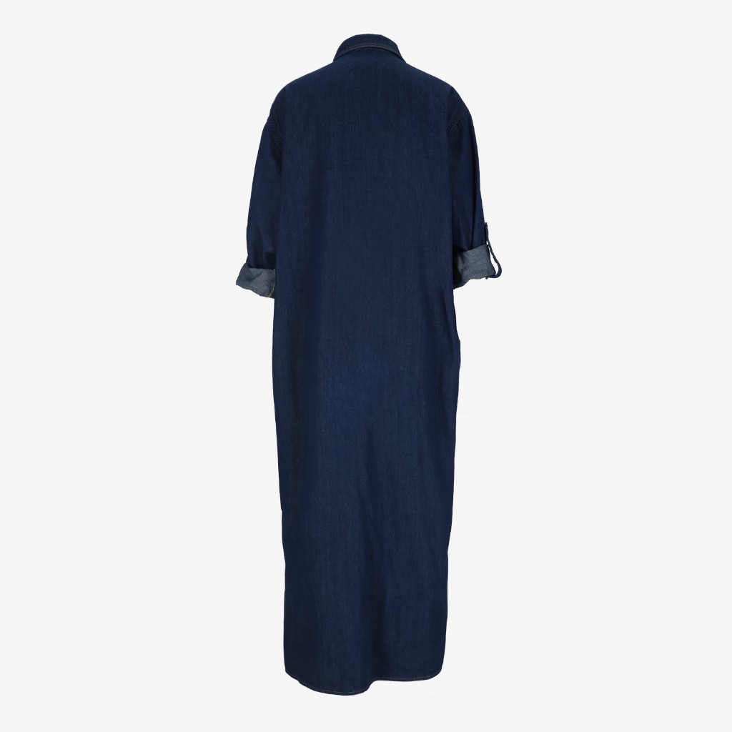 Robe chemise longue femme en jeans avec broderie