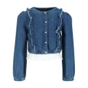 Blouse fille boutonnée avec volant et broderie anglaise