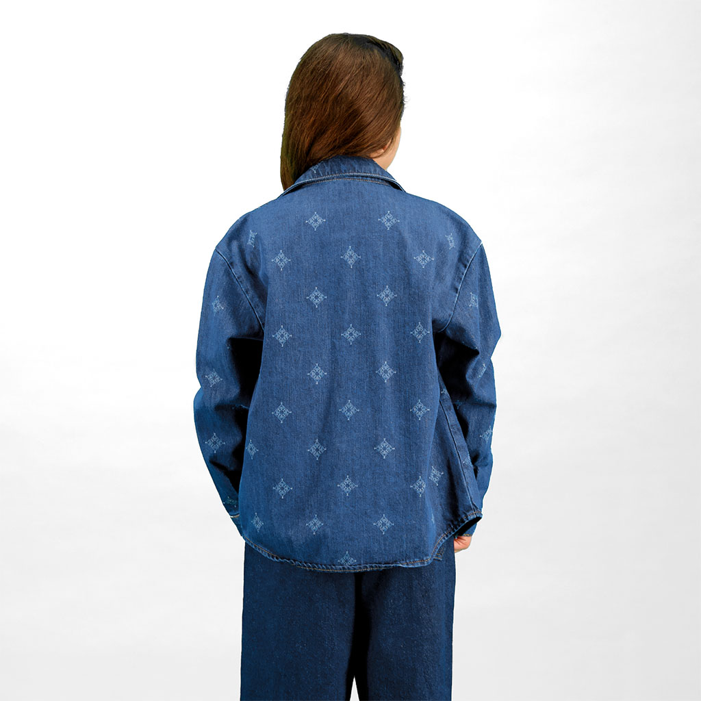 Chemise oversized fille en jeans imprimé laser