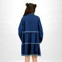 Robe chemise fille avec fleurs a volants en jeans