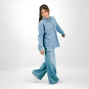 Chemise oversized fille en jeans avec broderie sur le col