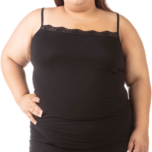 [05-010-08-014-K040-3XL] Caraco bords dentelle grandes tailles en coton stretch (Noir, 3XL)