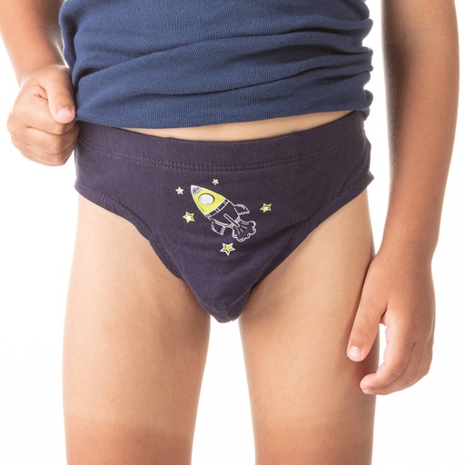 [05-010-20-030-K015-2A] Slip garçon fusée en coton pur (Bleu Marine, 2A)
