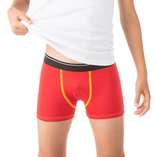 [05-010-06-022-K049-10A] Boxer garçon avec surpiqures contrastées en coton stretch (Rouge, 10A)