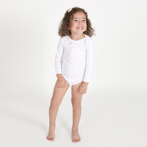 [05-010-03-024-K395-12M] Body bébé manches longues imprimé (Blanc Imp Dots Rose, 12M)