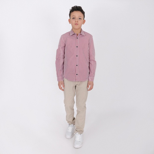 [01-010-09-027-K421-10A] Chemise garçon à rayure fine (Rayures rouge, 10A)