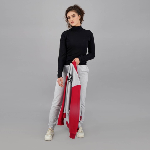 [05-010-02-405-K040-L] Pull col cheminée femme manches longues en jersey avec broderie (Noir, L)