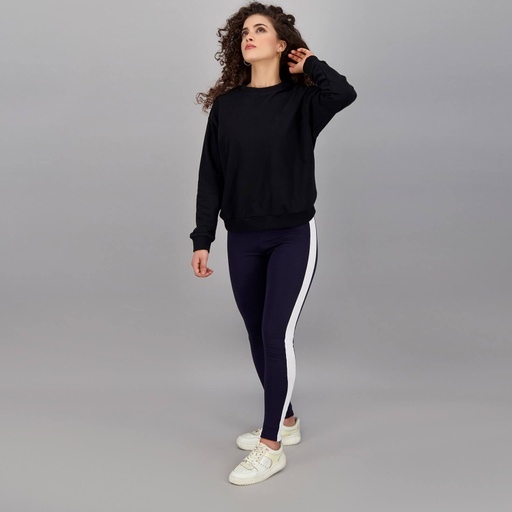 [05-010-37-015-K015-L] Legging femme avec bande coté (Bleu Marine, L)