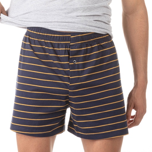 [05-010-25-01-K269-L] Caleçon rayé homme en coton pur (Bleu Marine / Moutarde, L)