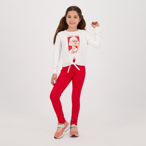 [05-010-37-016-K049-10A] Legging fille avec bande coté contrasté (Rouge, 10A)