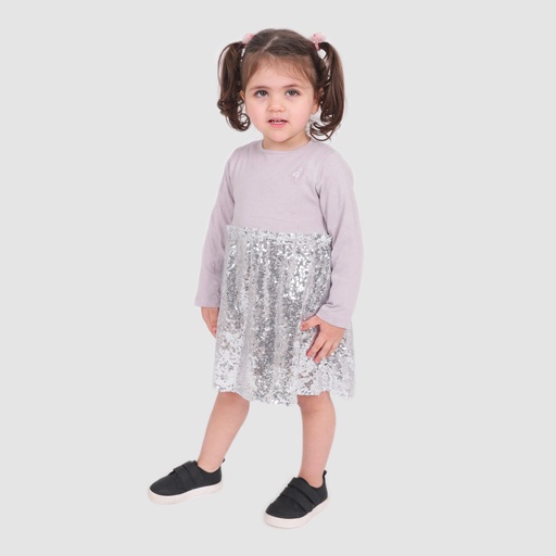 [05-010-17-051-K568-12M] Robe bébé manches longues bi-matière avec tulle pailleté et broderie (12M)