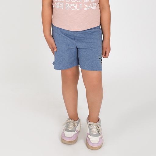 [05-010-18-045-K181-10A] Short fille molleton BEE YOU (Bleu Chiné, 10A)