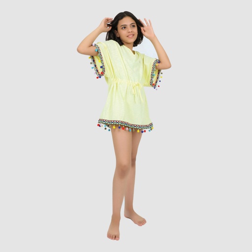 [05-010-99-002-K473-10A] Cache maillot fille avec pompons (Jaune Citron, 10A)