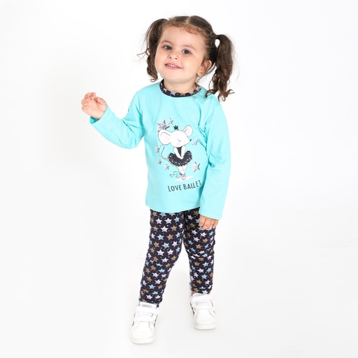 [05-010-69-002-K686-12M] Ensemble bébé manches longues LOVE BALLET (Bleu Ciel/Bleu Marine imprimé Etoile , 12M)