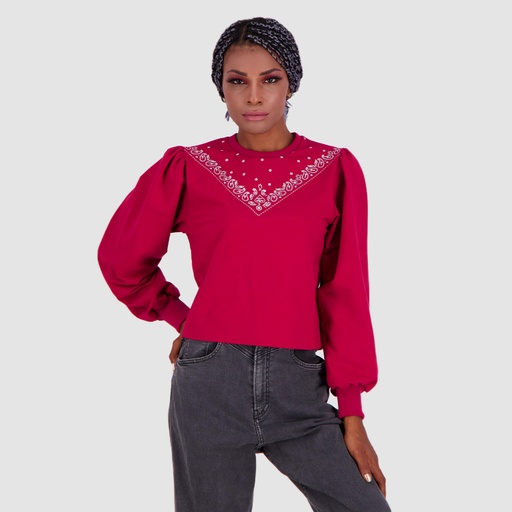 [05-010-36-097-K050-L] Sweat femme manches bouffantes BANDANA (L)