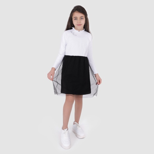 [05-010-17-066-K163-10A] Robe fille manches longues avec volant en tulle مزيانة (10A)