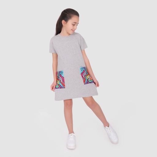 [05-010-17-070-K025-10A] T-shirt robe fille manches courtes avec poches GRAFFITI (10A)