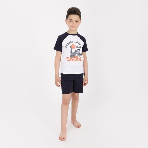 [05-010-16-220-K241-10A] Ensemble garçon manches raglan et short BASKETBALL (Blanc &amp; Marine, 10A)