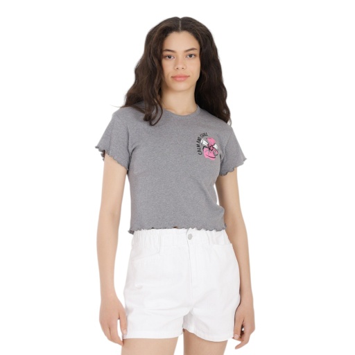 [05-010-02-218-K025-L] T-shirt crop côtelé femme manches courtes CALM AND CHILL (L)