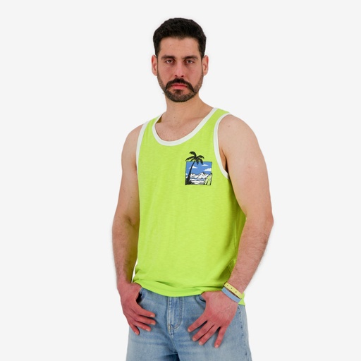 [05-010-12-122-K785-L] Débardeur flammé homme ISLAND (Vert Fluo &amp; Blanc , L)