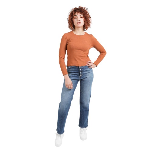 [05-010-02-258-K669-L] T-shirt côtelé femme manches longues (Caramel, L)